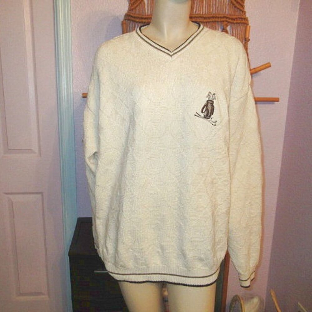 NOS Vtg Knightsbridge Sweater Men's Size L Textured Knit Diamond Weave Dad USA